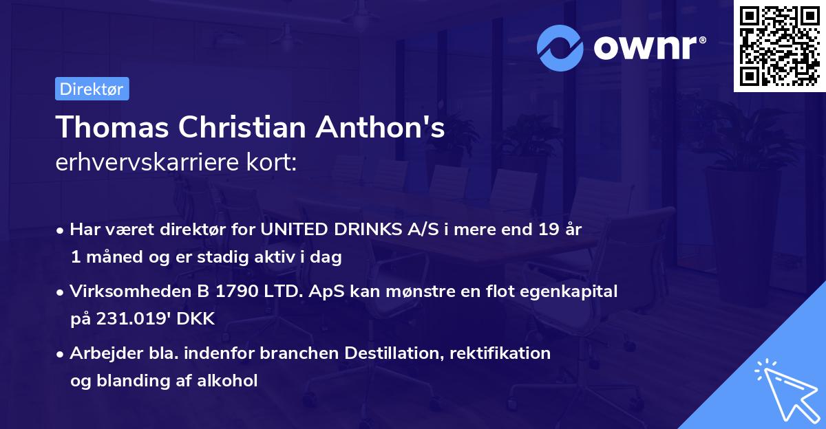 Thomas Christian Anthon's erhvervskarriere kort