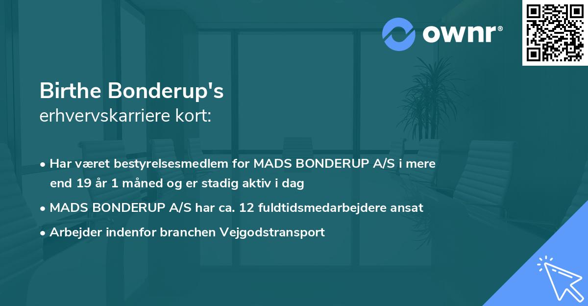 Birthe Bonderup's erhvervskarriere kort