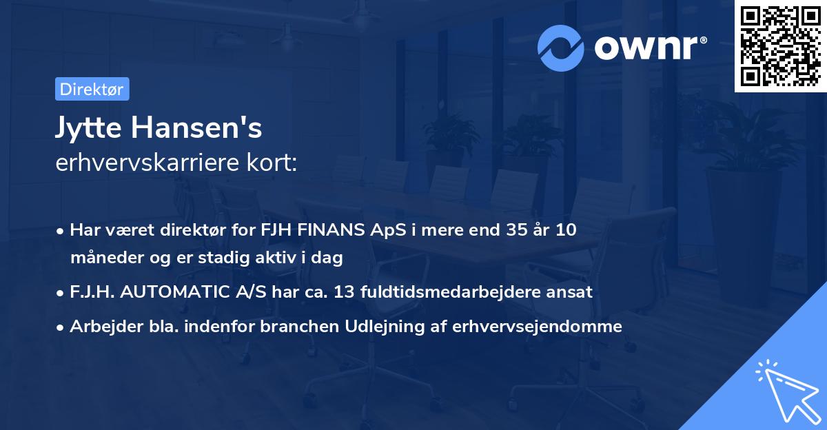 Jytte Hansen's erhvervskarriere kort