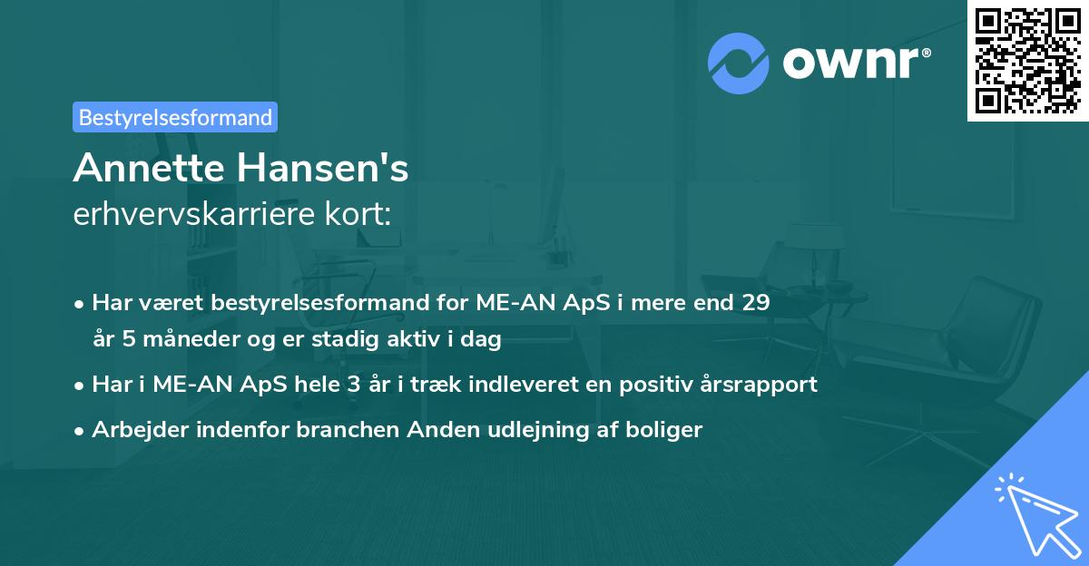 Annette Hansen's erhvervskarriere kort