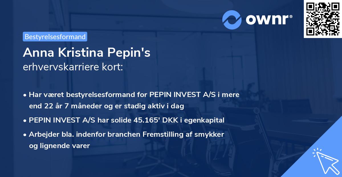 Anna Kristina Pepin's erhvervskarriere kort