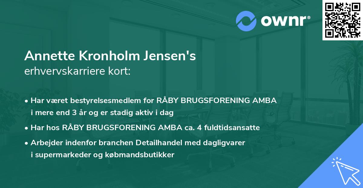 Annette Kronholm Jensen's erhvervskarriere kort