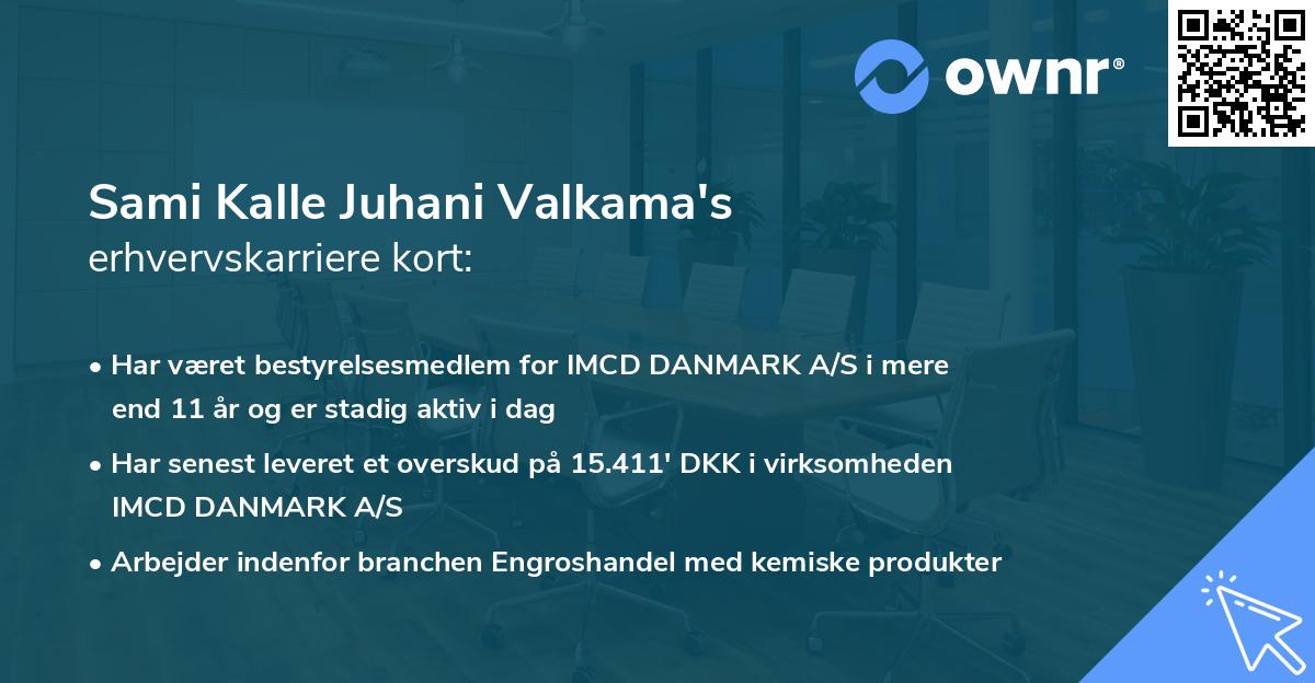 Sami Kalle Juhani Valkama's erhvervskarriere kort
