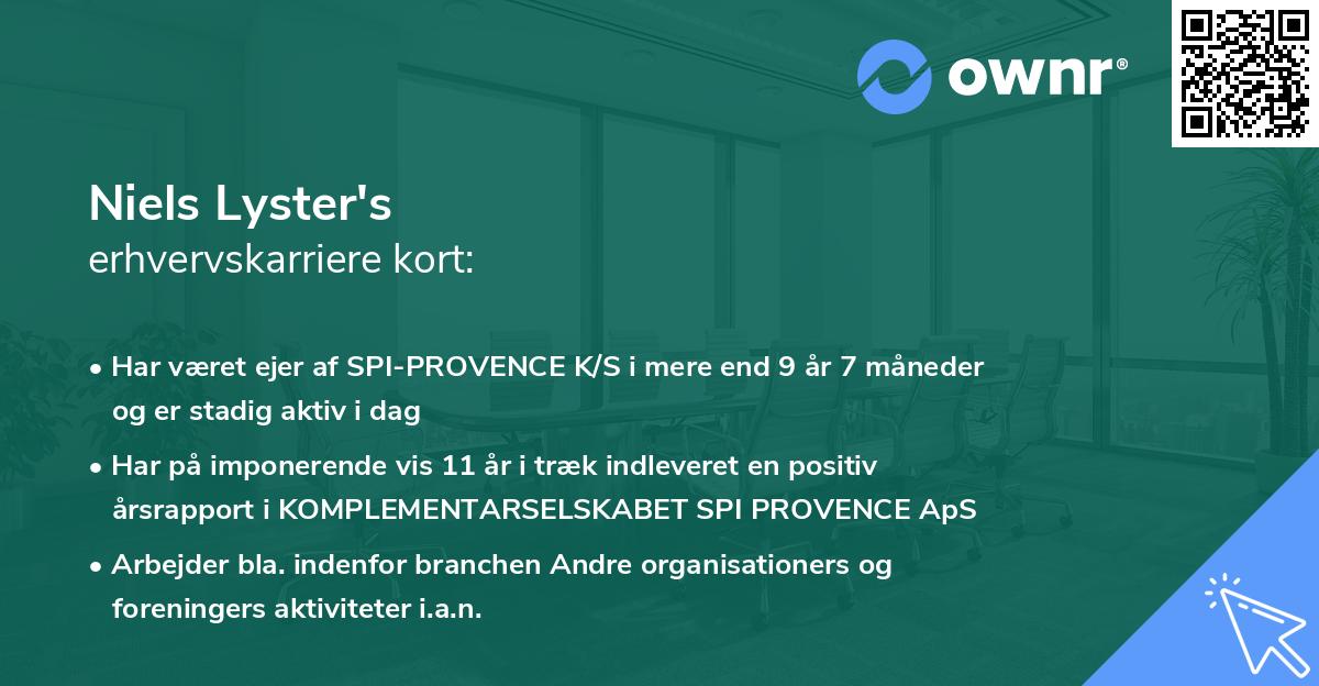 Niels Lyster's erhvervskarriere kort