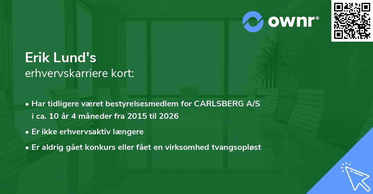Erik Lund's erhvervskarriere kort