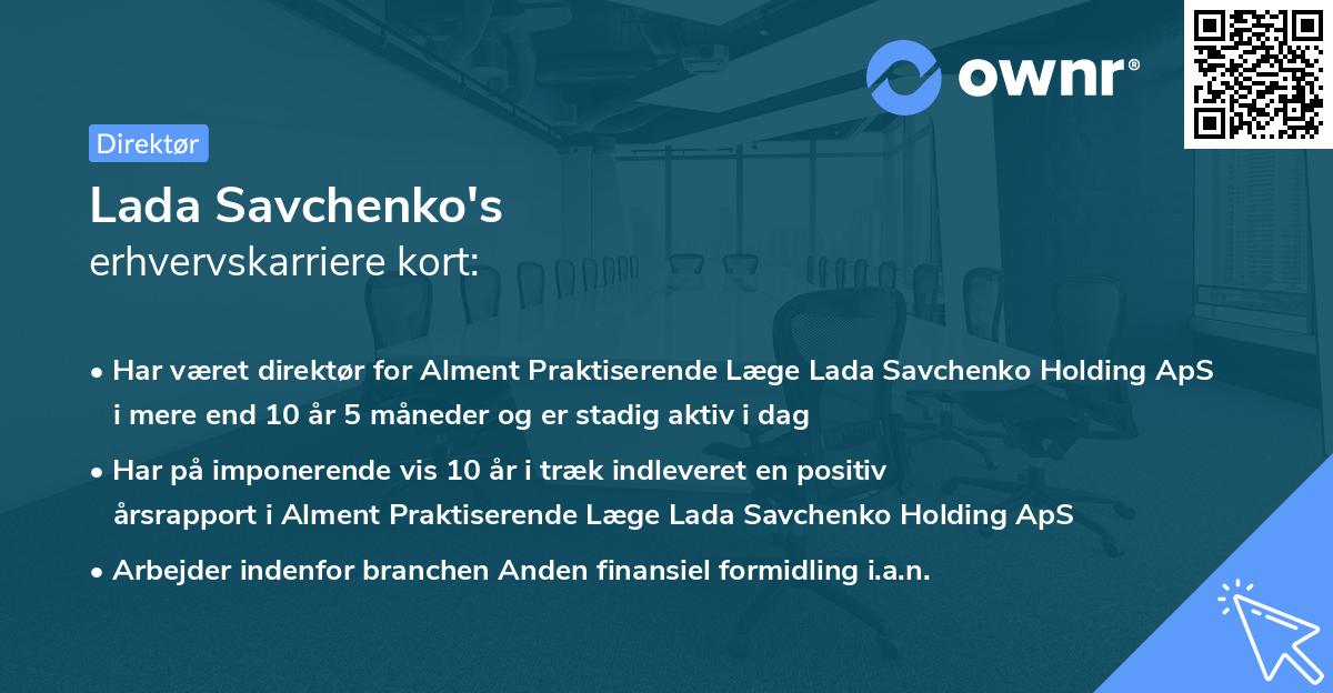 Lada Savchenko's erhvervskarriere kort