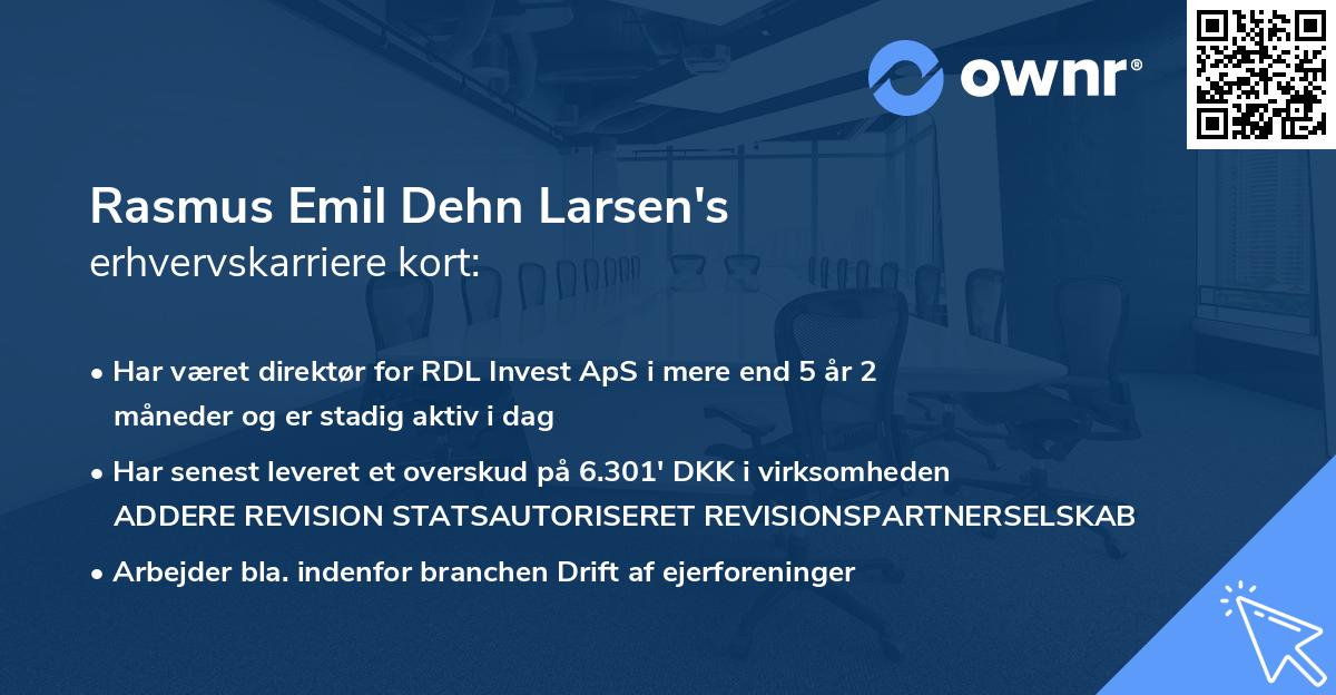 Rasmus Emil Dehn Larsen's erhvervskarriere kort