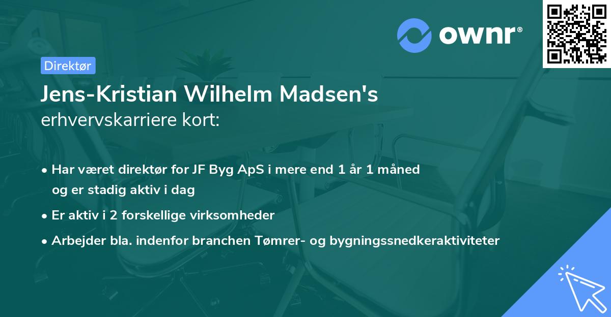 Jens-Kristian Wilhelm Madsen's erhvervskarriere kort