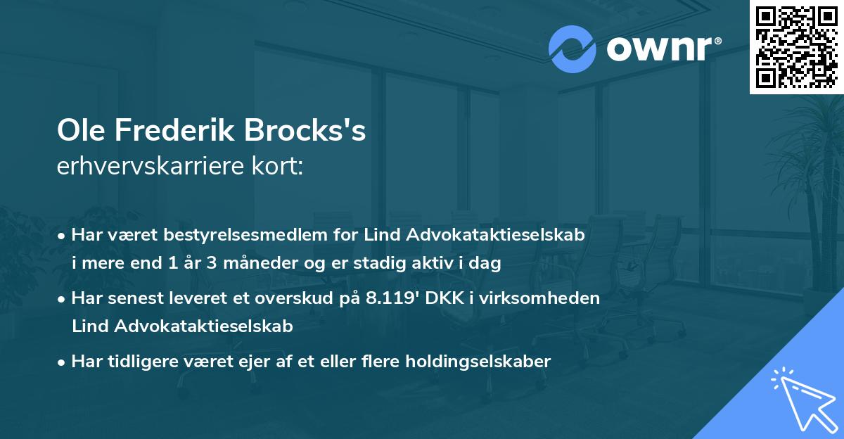 Ole Frederik Brocks's erhvervskarriere kort