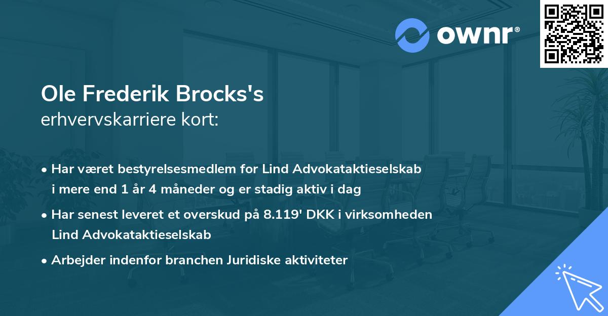 Ole Frederik Brocks's erhvervskarriere kort