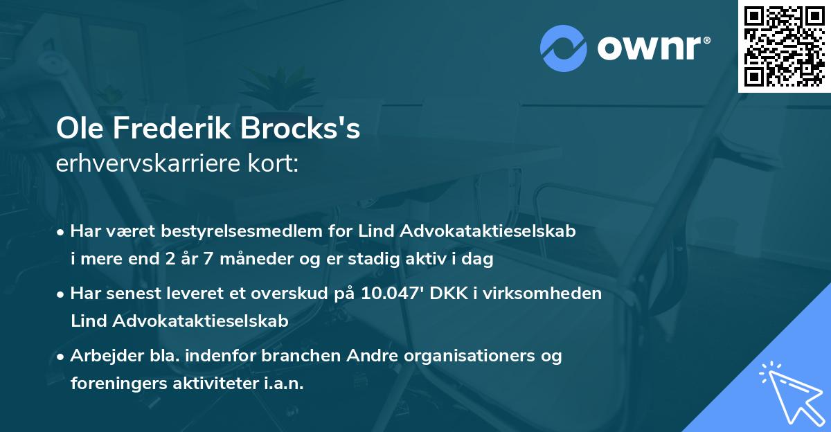 Ole Frederik Brocks's erhvervskarriere kort