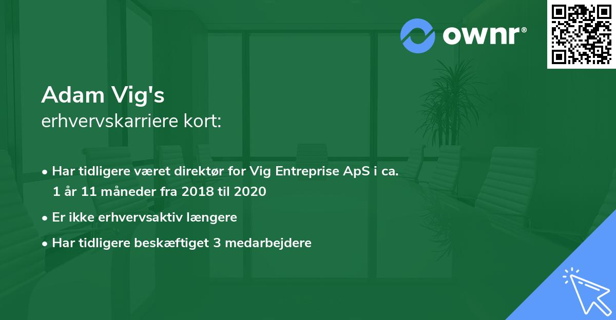 Adam Vig's erhvervskarriere kort