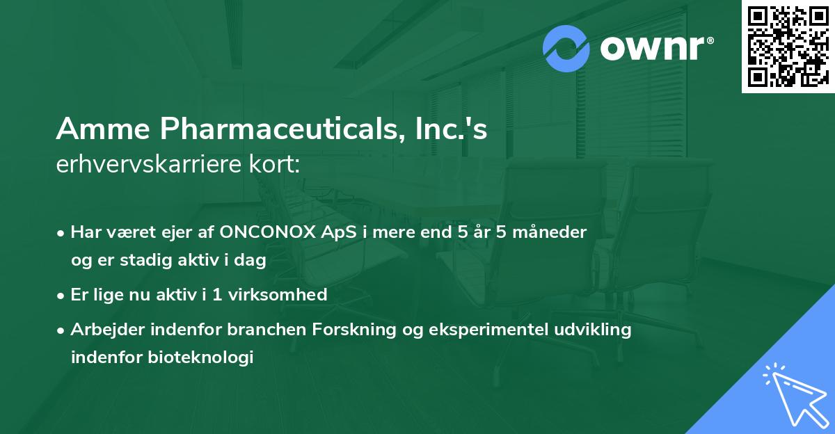 Amme Pharmaceuticals, Inc.'s erhvervskarriere kort