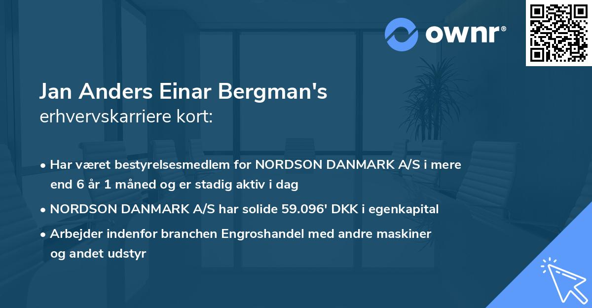Jan Anders Einar Bergman's erhvervskarriere kort