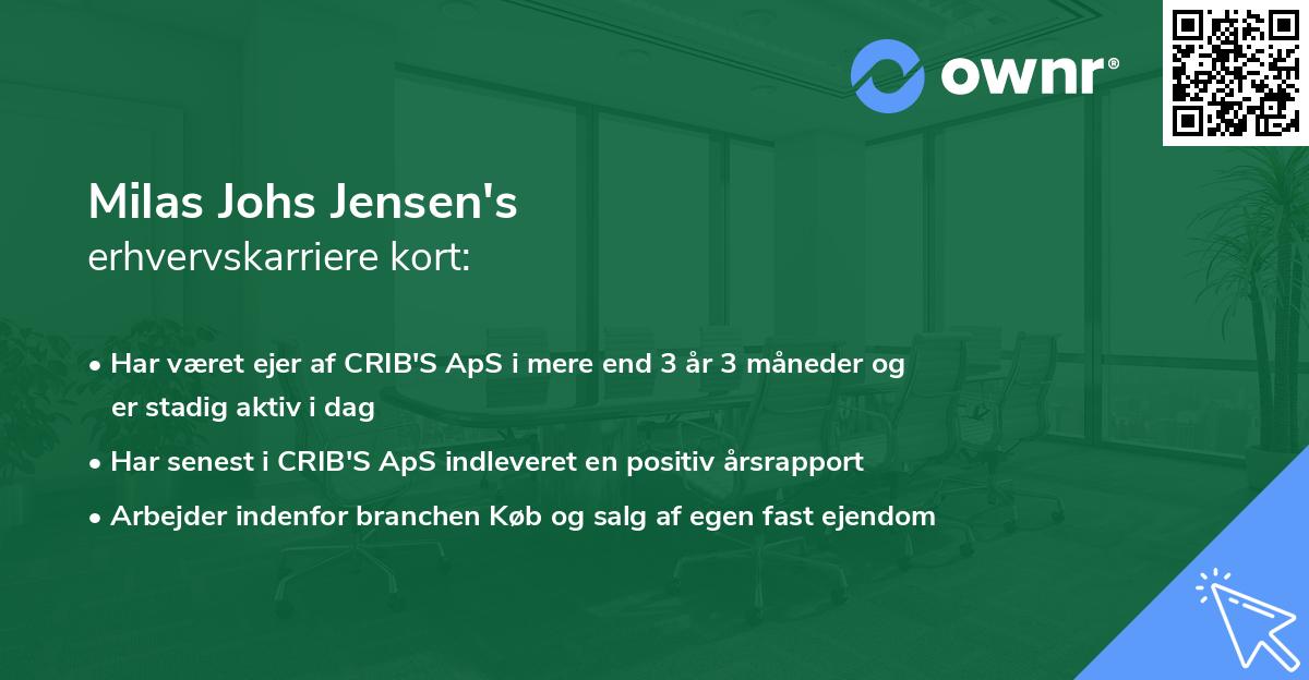 Milas Johs Jensen's erhvervskarriere kort