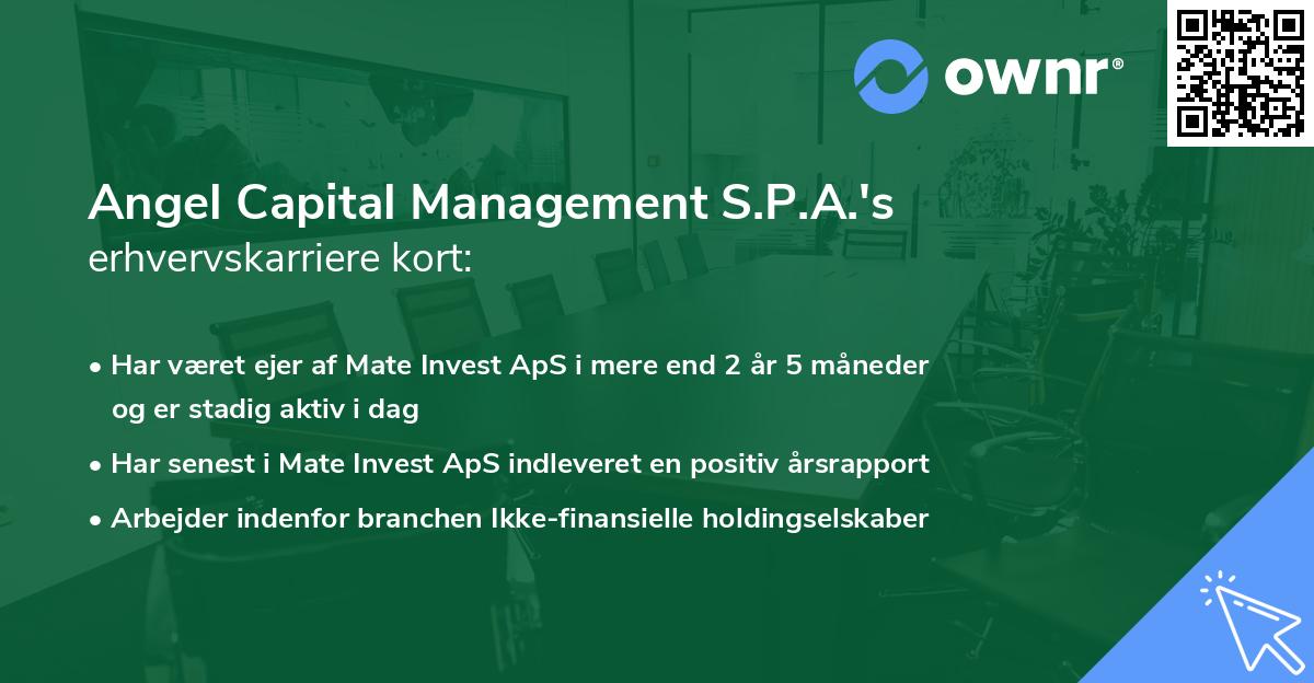 Angel Capital Management S.P.A.'s erhvervskarriere kort