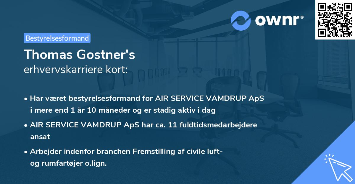 Thomas Gostner's erhvervskarriere kort