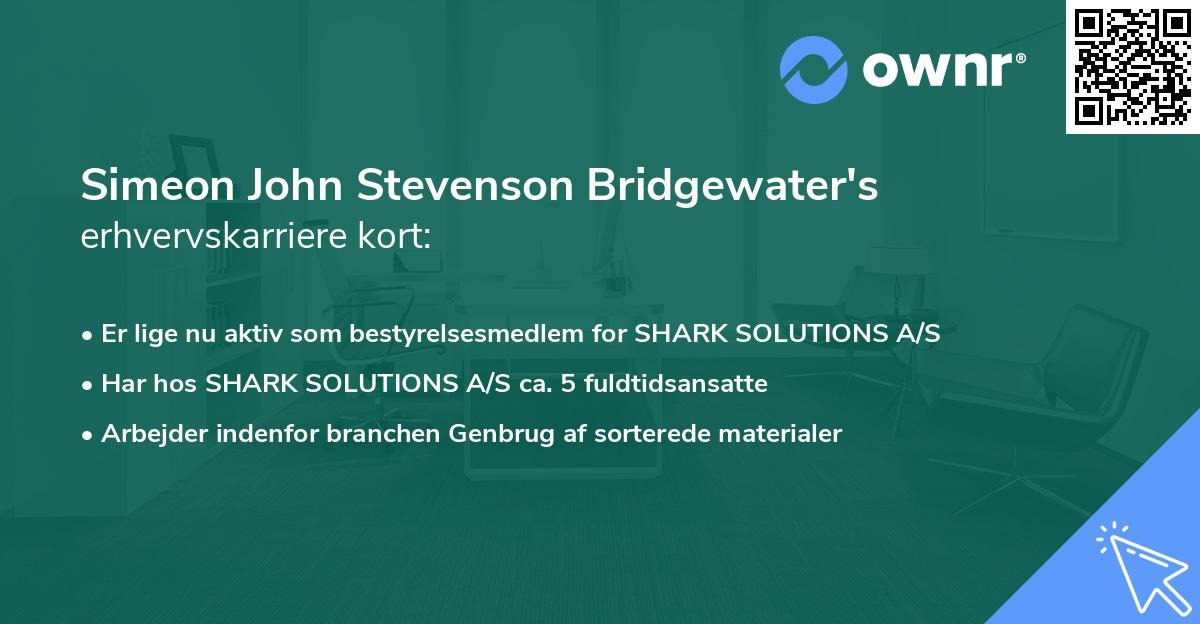 Simeon John Stevenson Bridgewater's erhvervskarriere kort