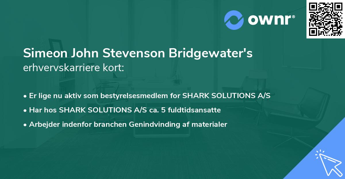 Simeon John Stevenson Bridgewater's erhvervskarriere kort