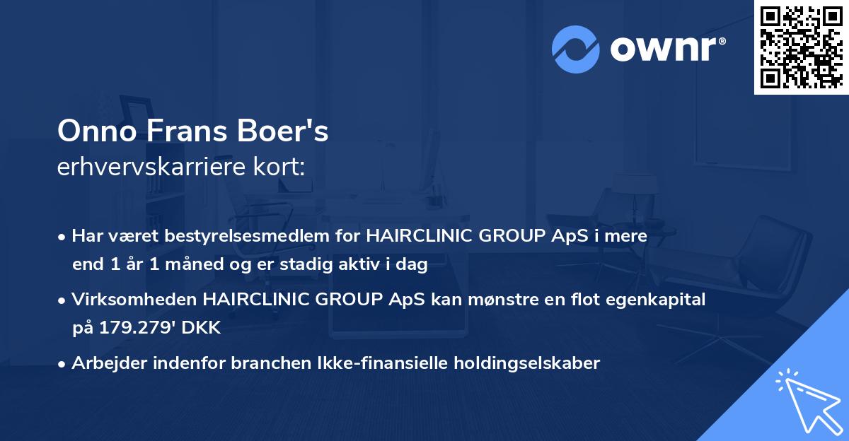 Onno Frans Boer's erhvervskarriere kort