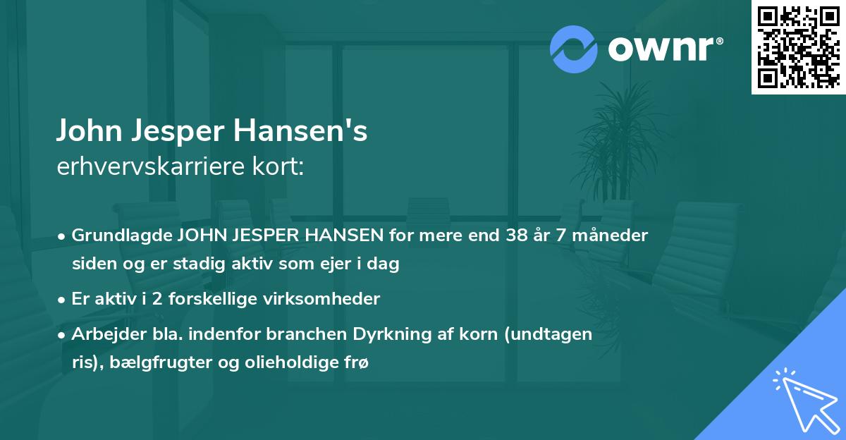 John Jesper Hansen's erhvervskarriere kort