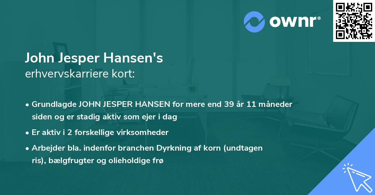 John Jesper Hansen's erhvervskarriere kort