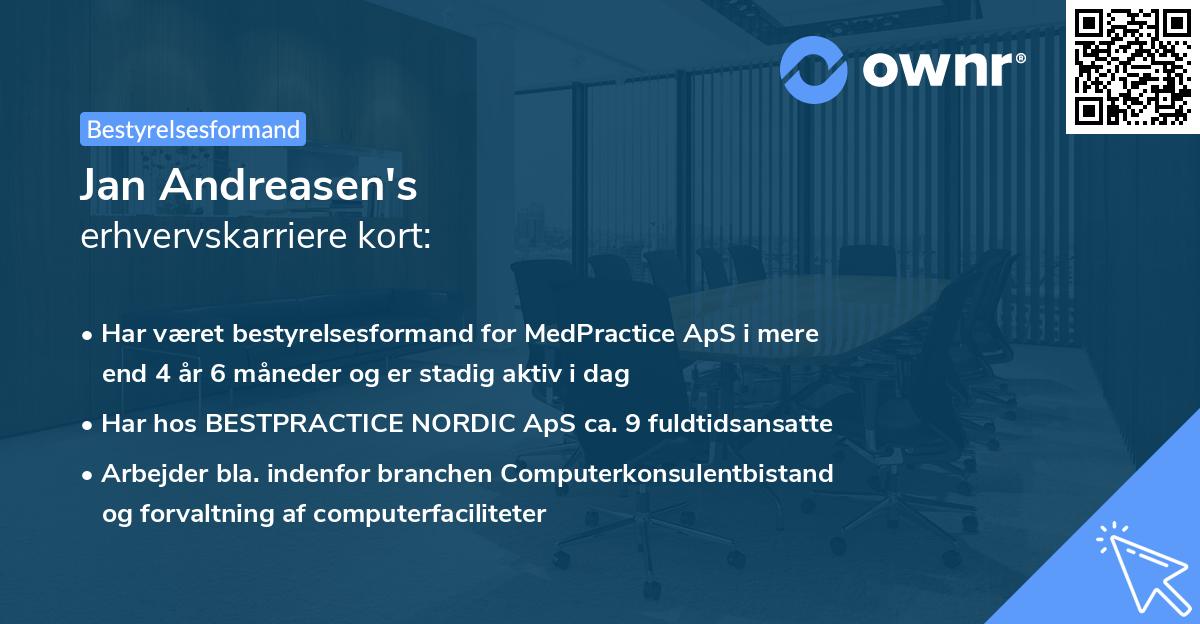 Jan Andreasen's erhvervskarriere kort