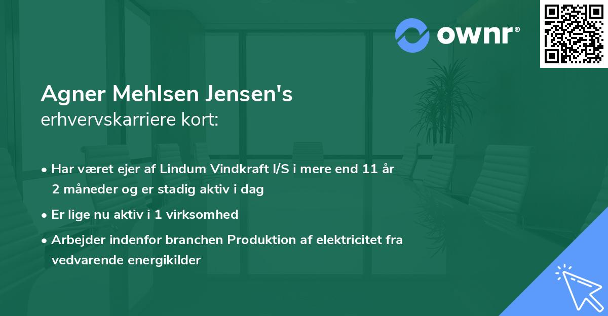 Agner Mehlsen Jensen's erhvervskarriere kort