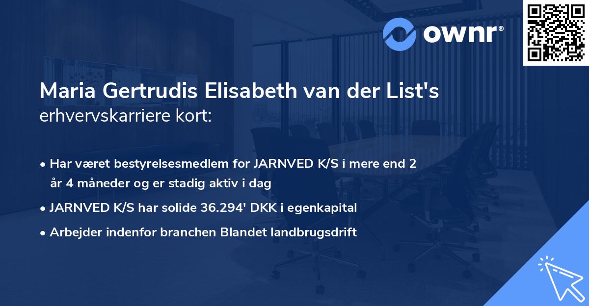 Maria Gertrudis Elisabeth van der List's erhvervskarriere kort
