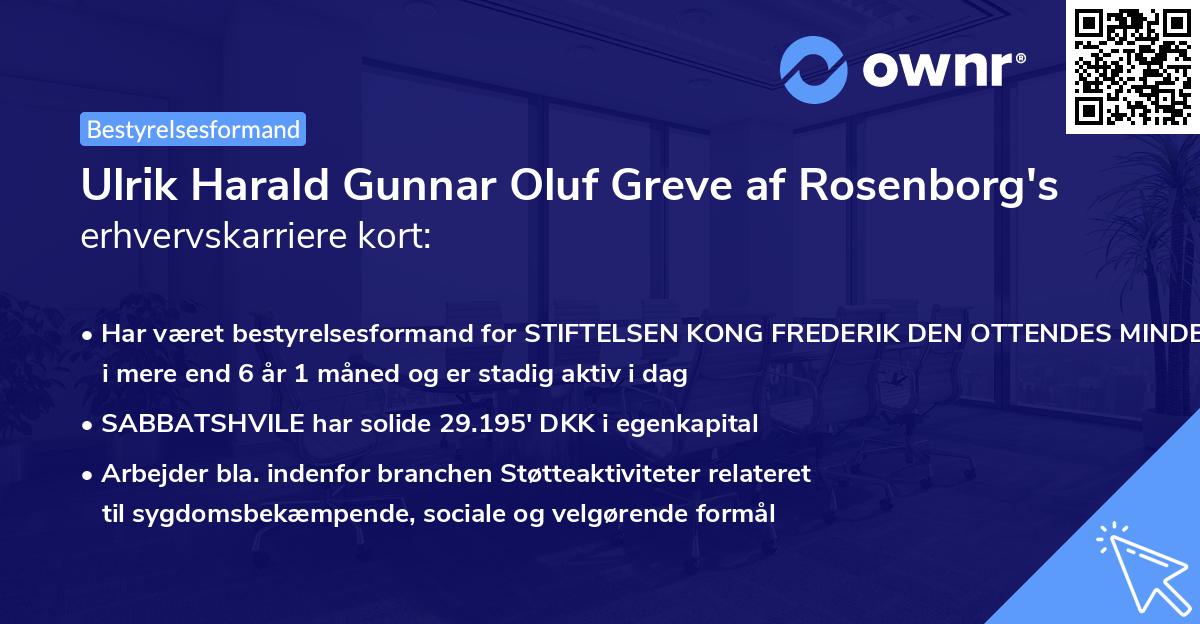 Ulrik Harald Gunnar Oluf Greve af Rosenborg's erhvervskarriere kort