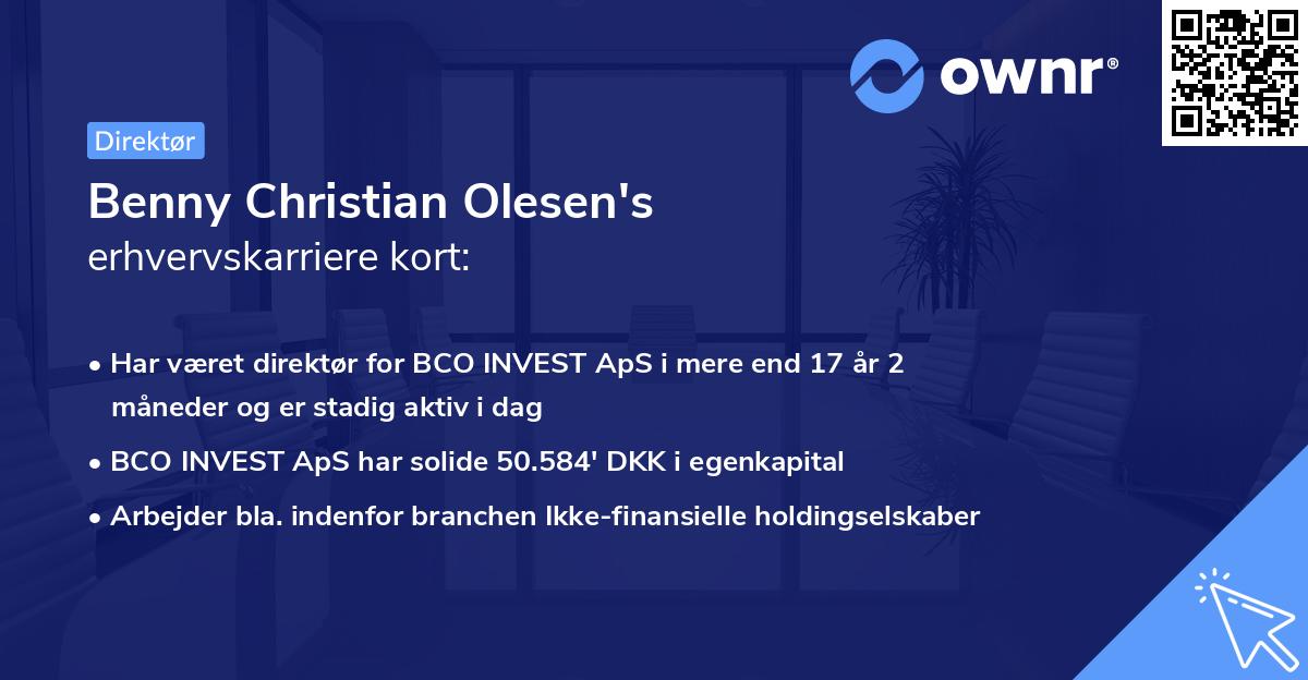Benny Christian Olesen's erhvervskarriere kort