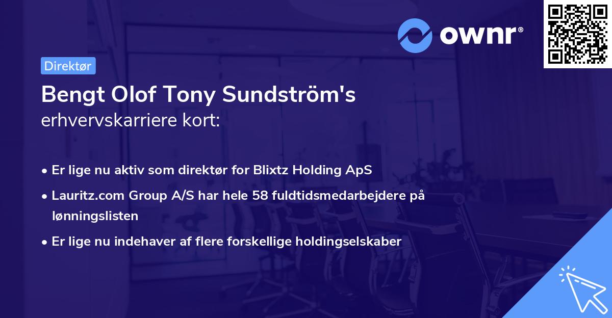 Bengt Olof Tony Sundström's erhvervskarriere kort