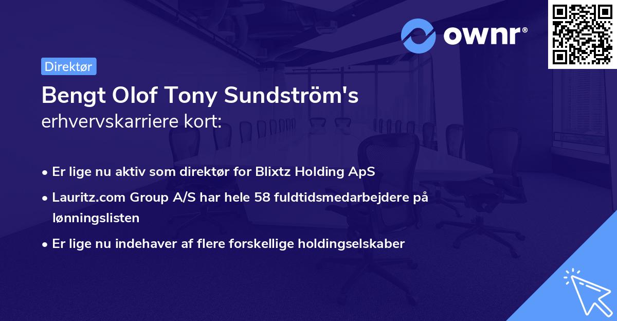 Bengt Olof Tony Sundström's erhvervskarriere kort