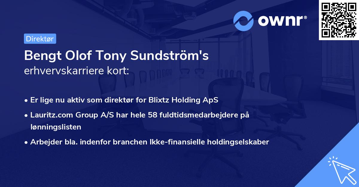 Bengt Olof Tony Sundström's erhvervskarriere kort