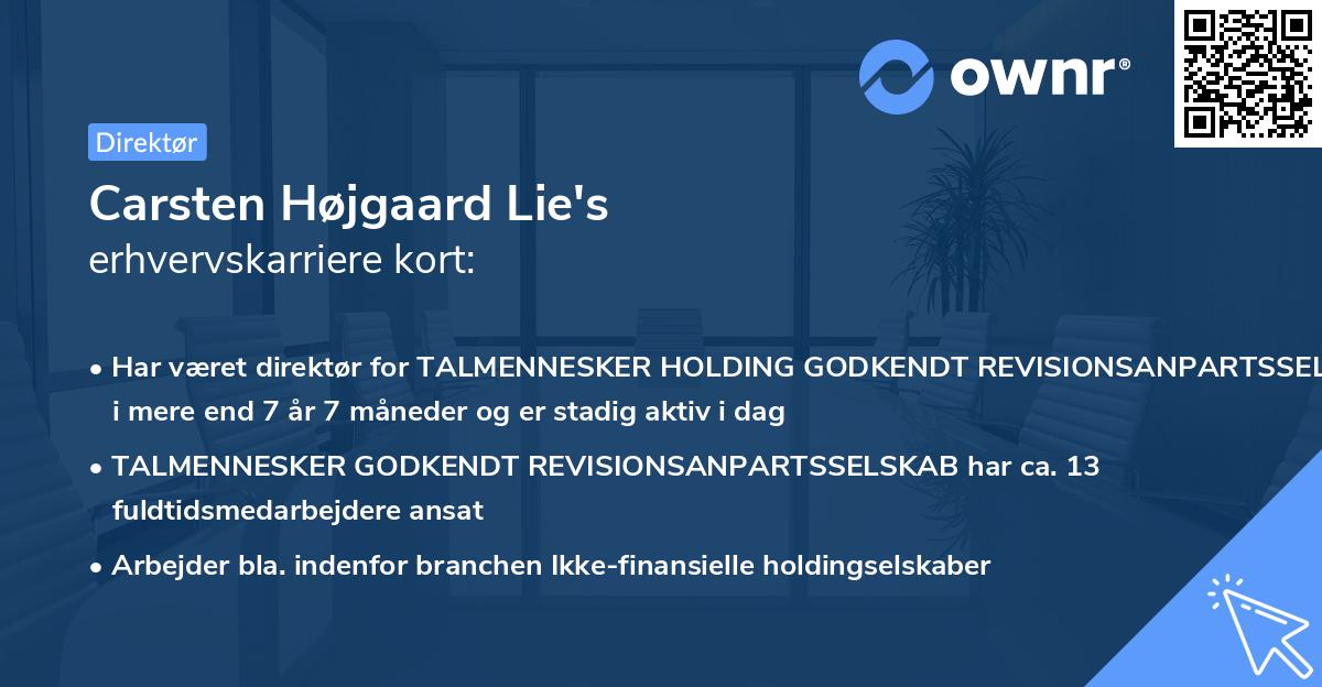 Carsten Højgaard Lie's erhvervskarriere kort