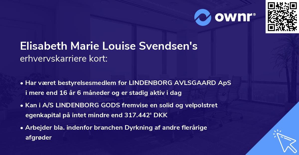 Elisabeth Marie Louise Svendsen's erhvervskarriere kort