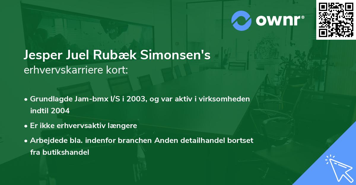 Jesper Juel Rubæk Simonsen's erhvervskarriere kort