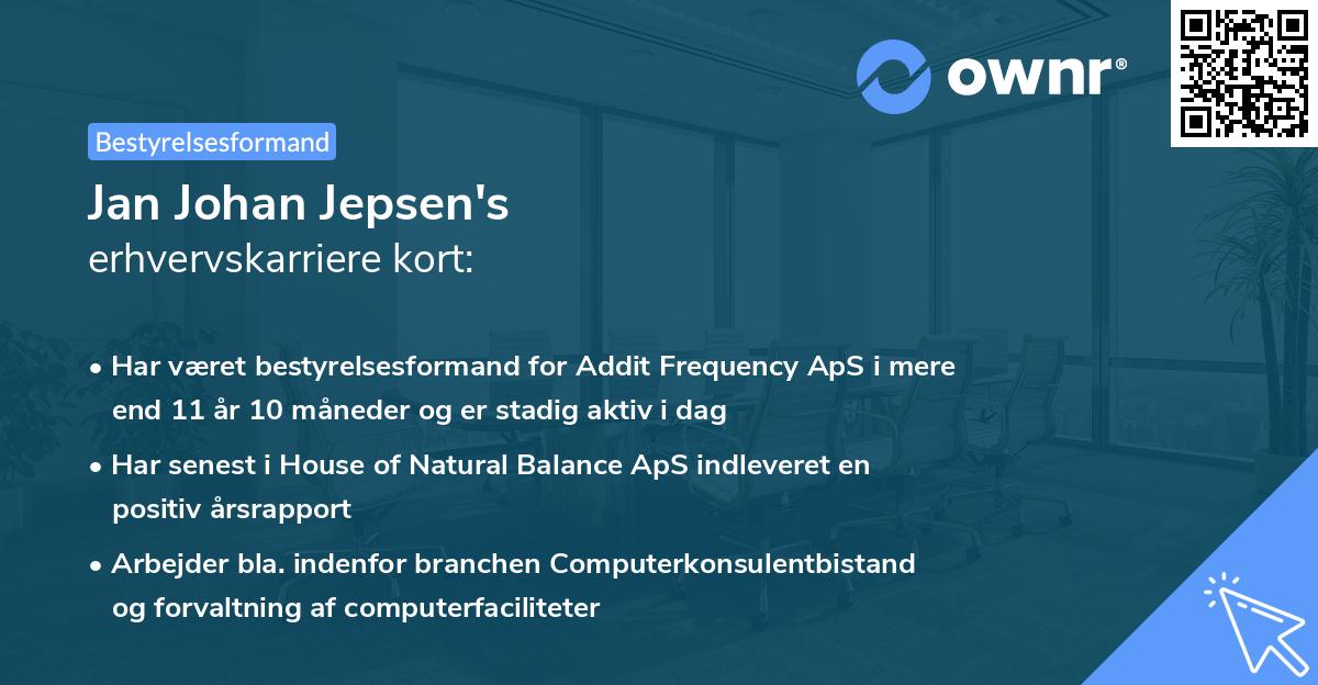Jan Johan Jepsen's erhvervskarriere kort