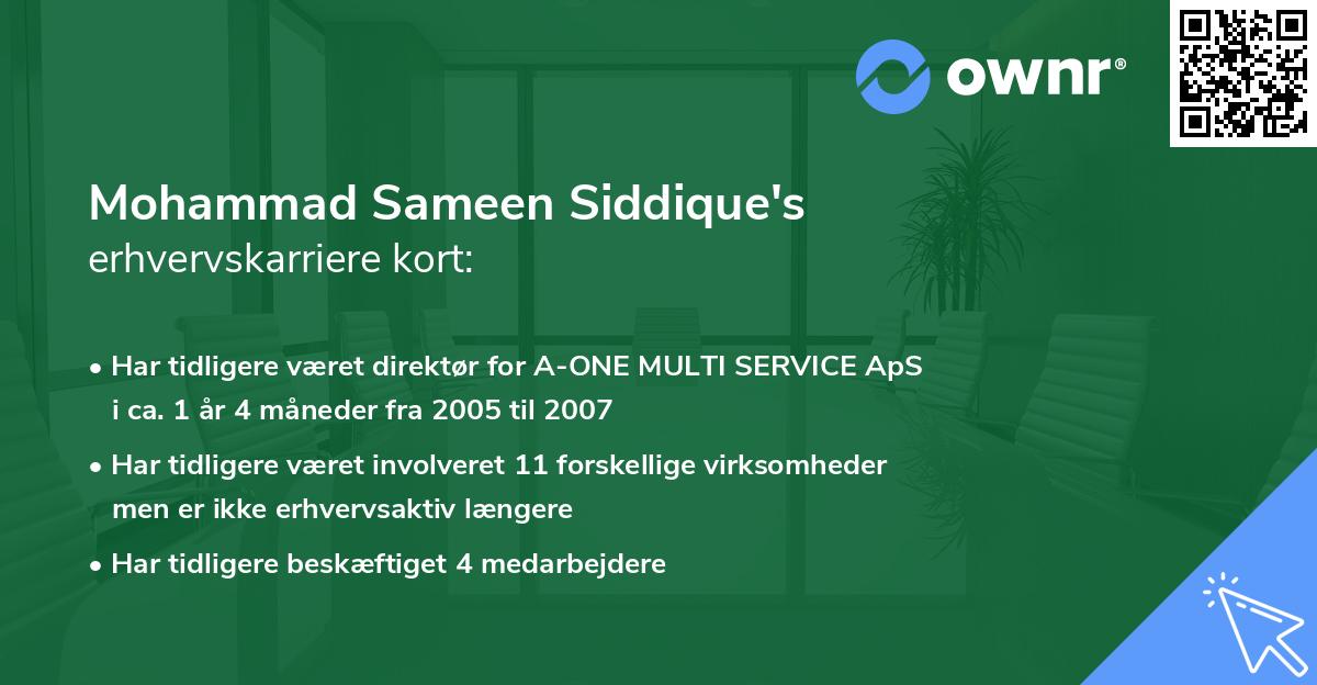 Mohammad Sameen Siddique's erhvervskarriere kort