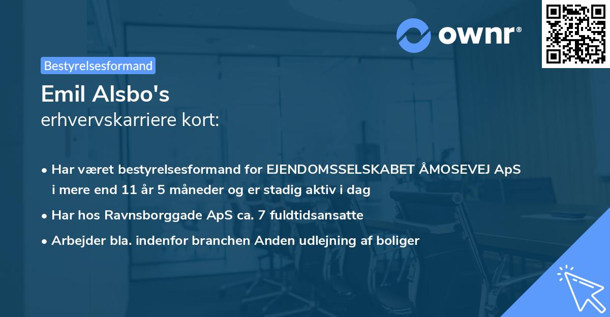 Emil Alsbo's erhvervskarriere kort
