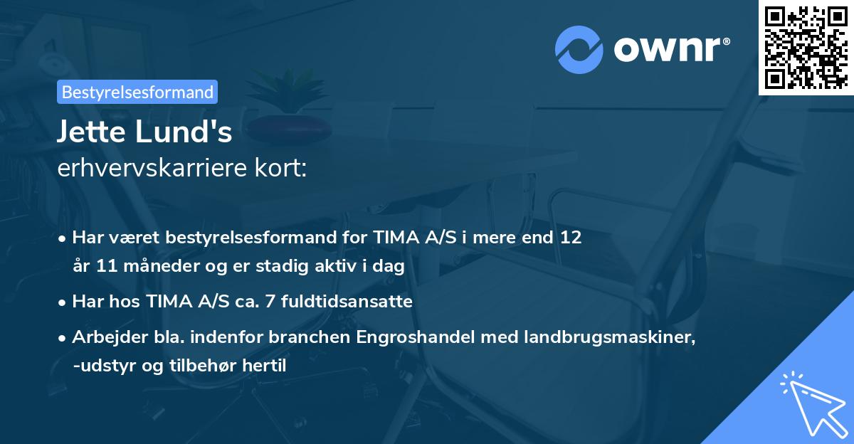 Jette Lund's erhvervskarriere kort