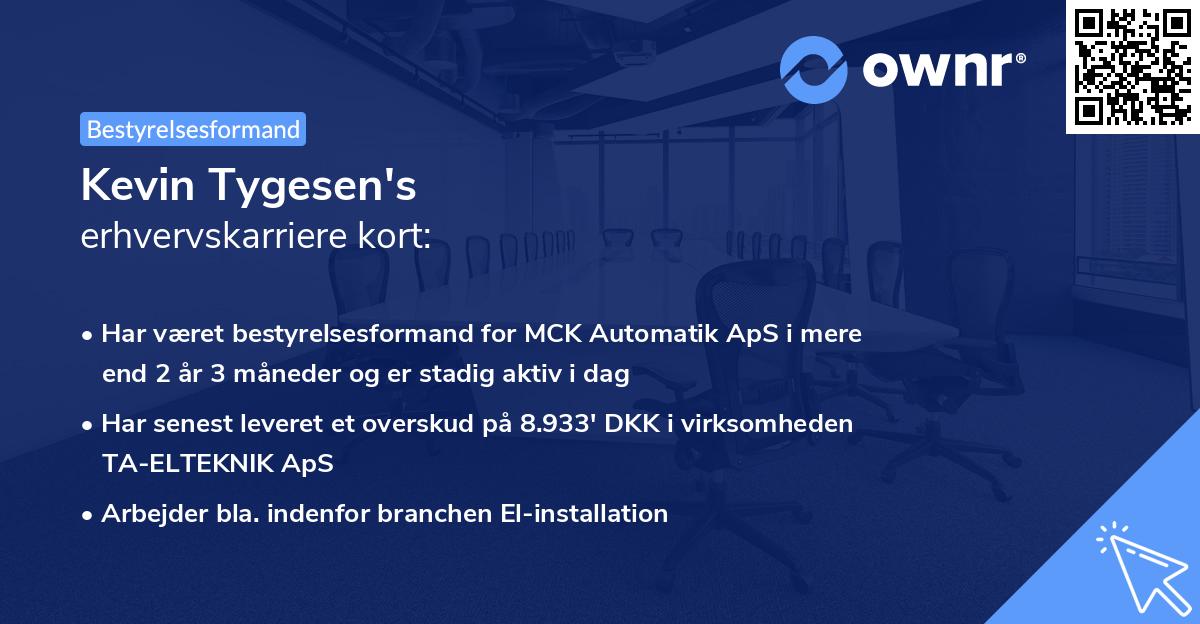 Kevin Tygesen's erhvervskarriere kort