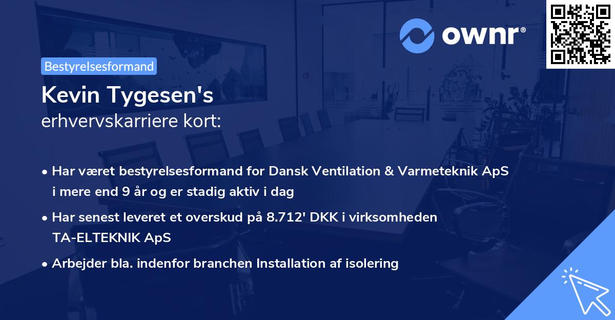 Kevin Tygesen's erhvervskarriere kort