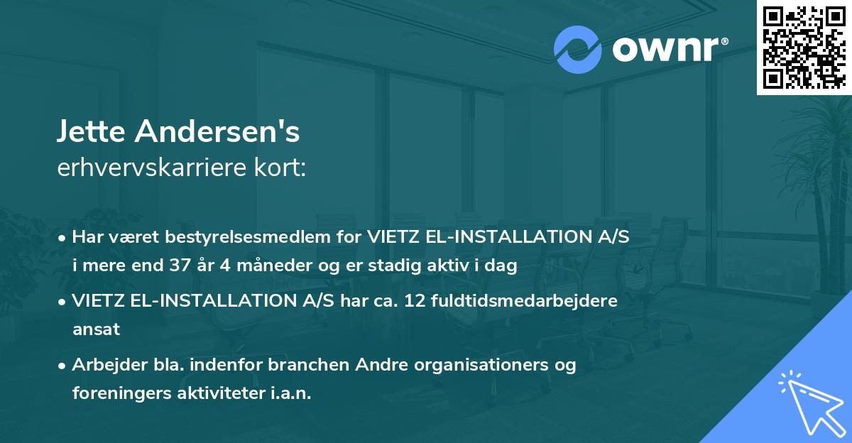 Jette Andersen's erhvervskarriere kort