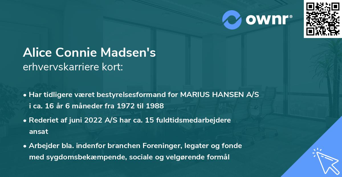 Alice Connie Madsen's erhvervskarriere kort