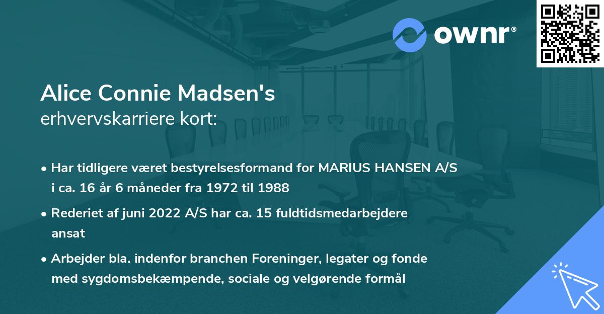 Alice Connie Madsen's erhvervskarriere kort