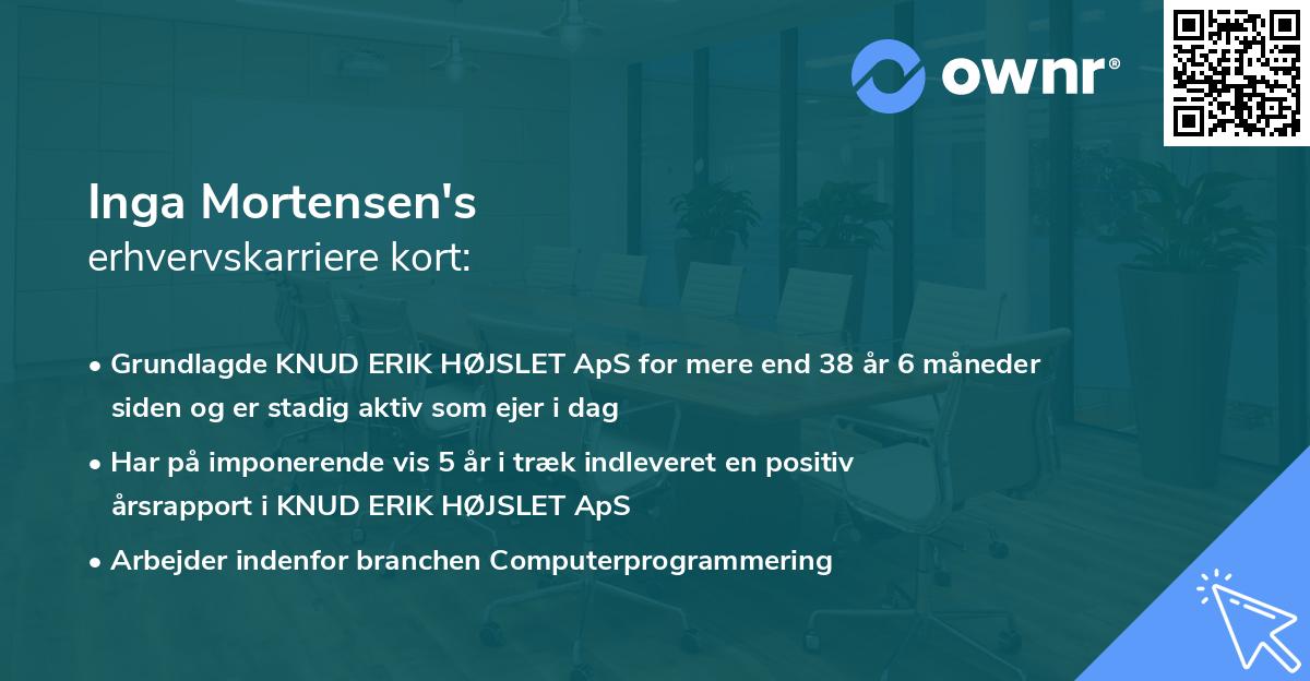 Inga Mortensen's erhvervskarriere kort