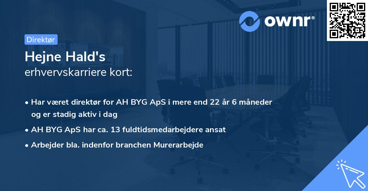 Hejne Hald's erhvervskarriere kort