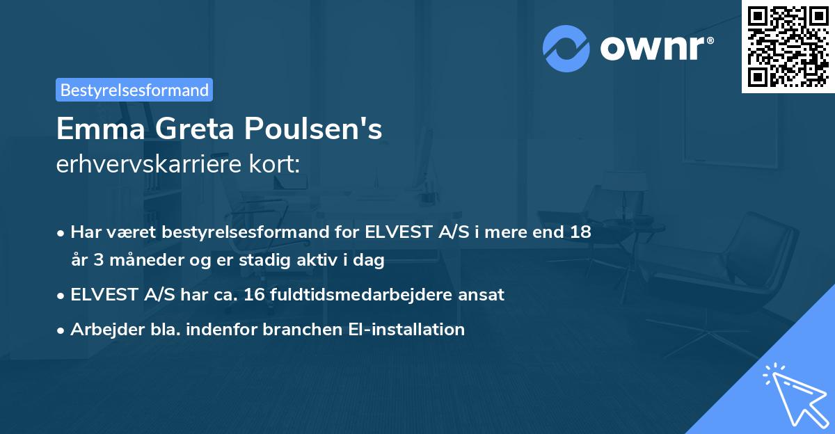 Emma Greta Poulsen's erhvervskarriere kort