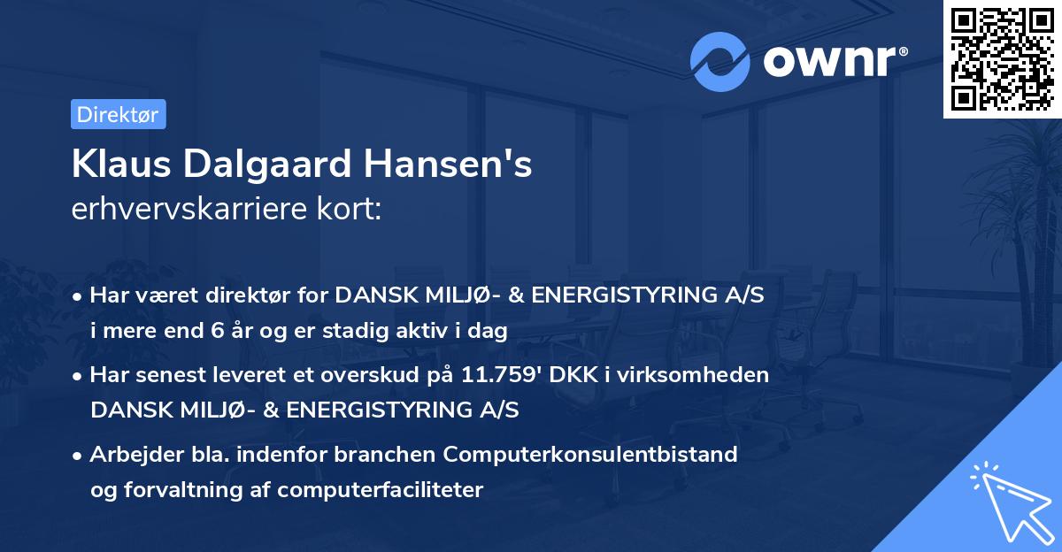 Klaus Dalgaard Hansen's erhvervskarriere kort